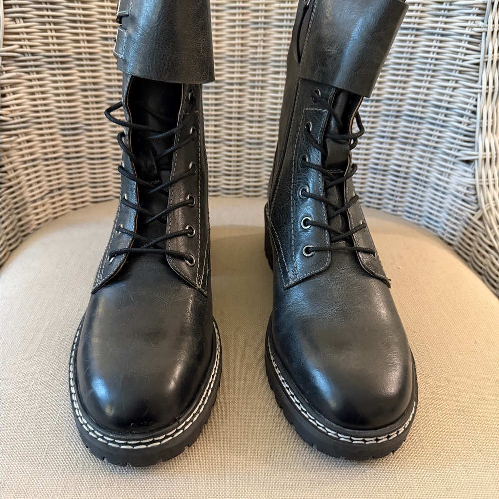 Women's Black Leather Combat Boots